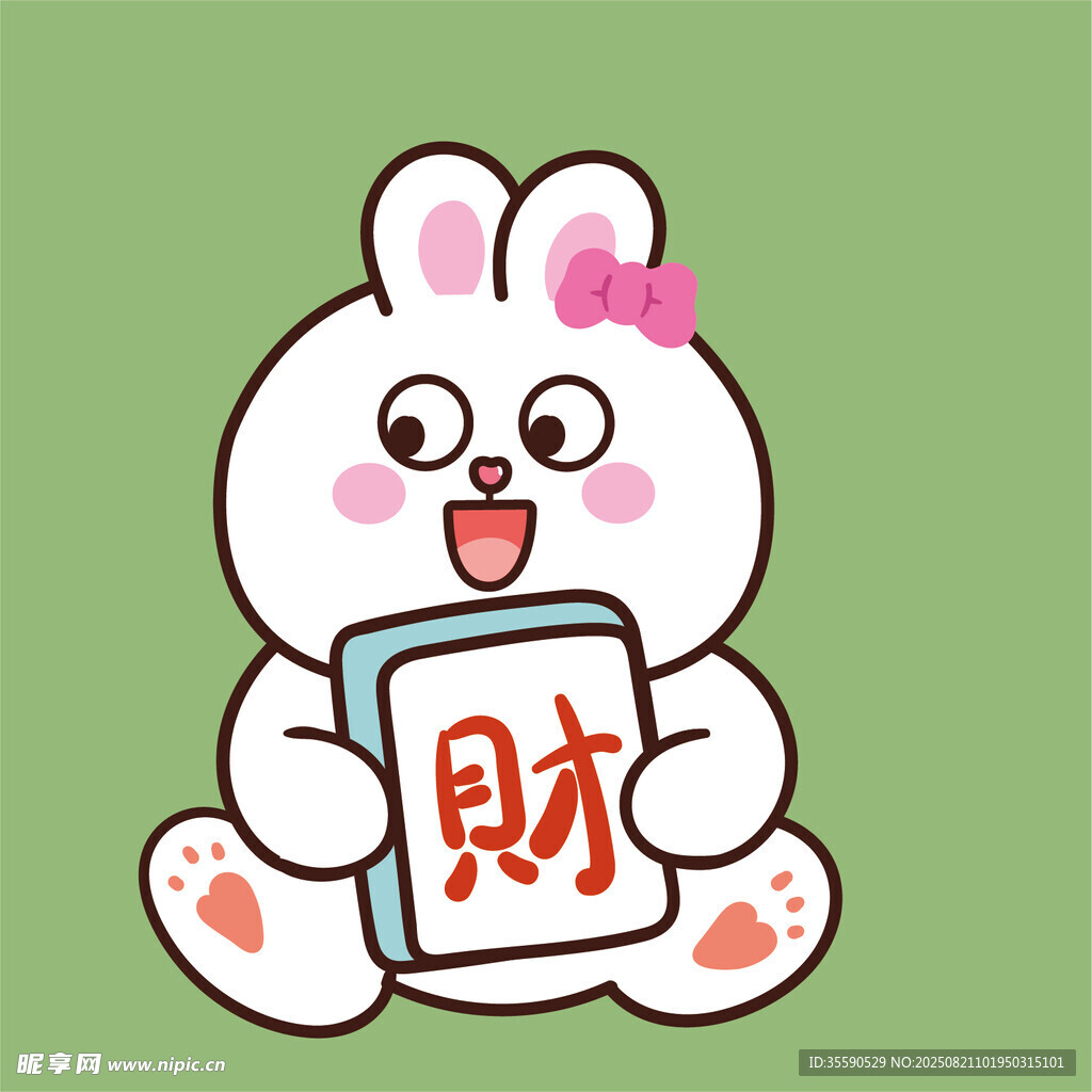 招财萌兔抱福字