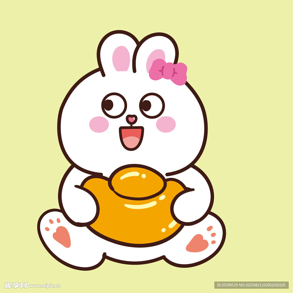 抱金元宝的可爱小兔
