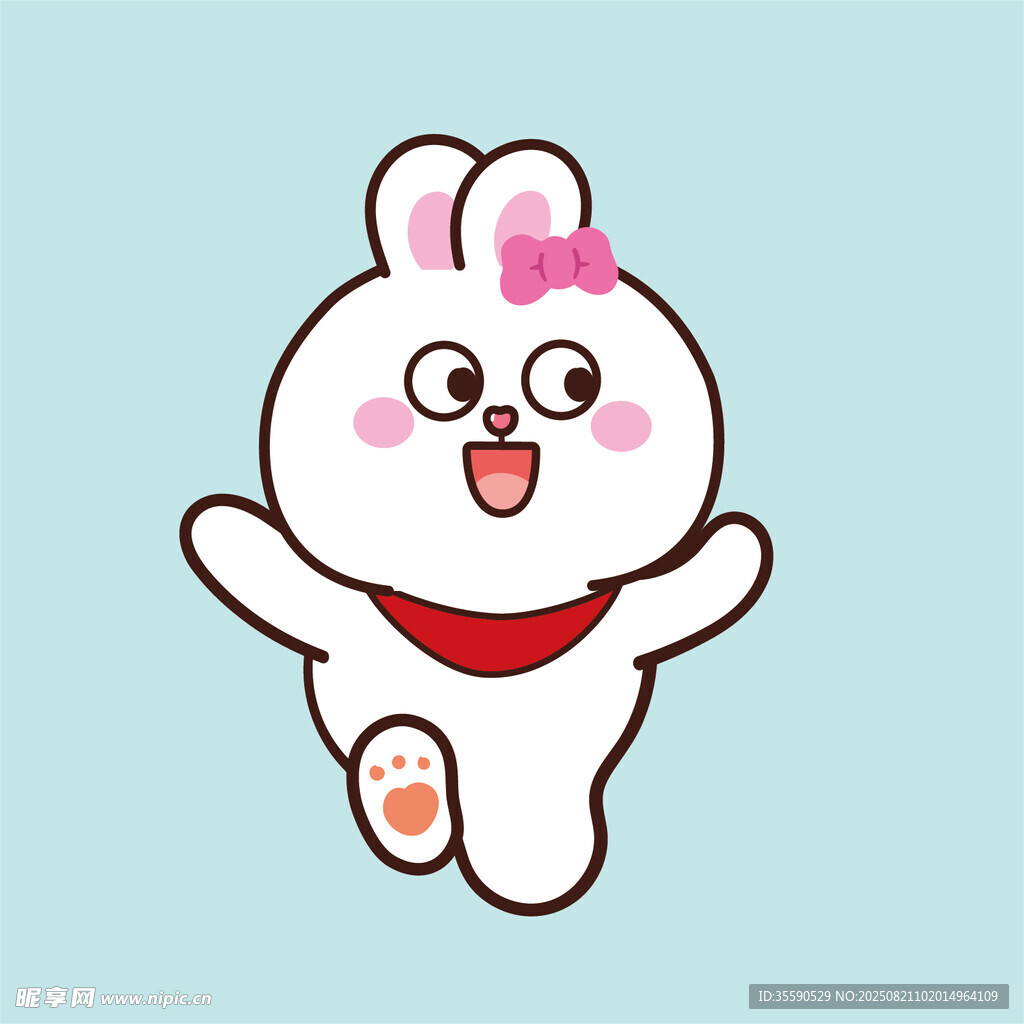 可爱跳跃的戴花小兔子