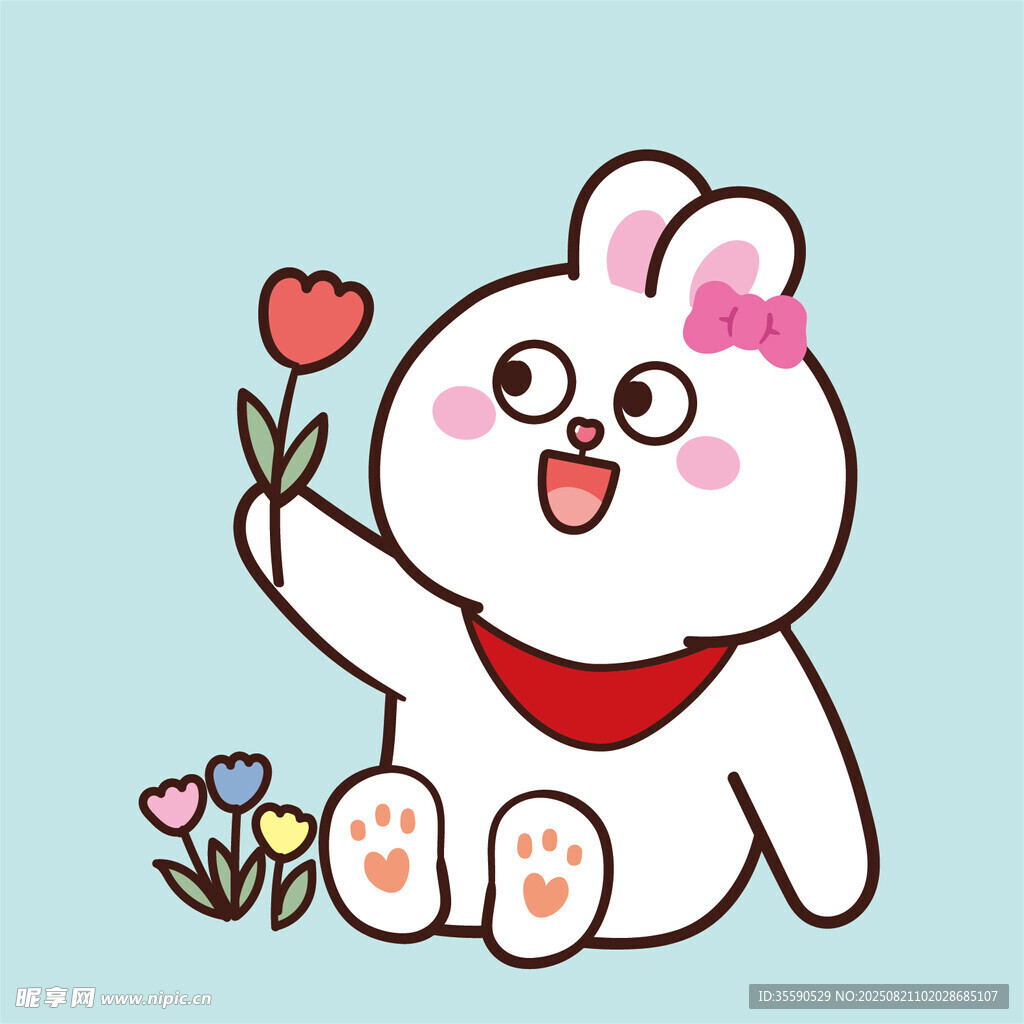 可爱小兔手持鲜花