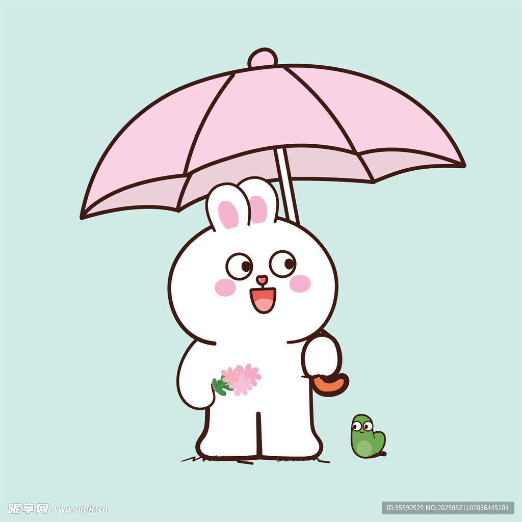 撑伞小兔与青蛙