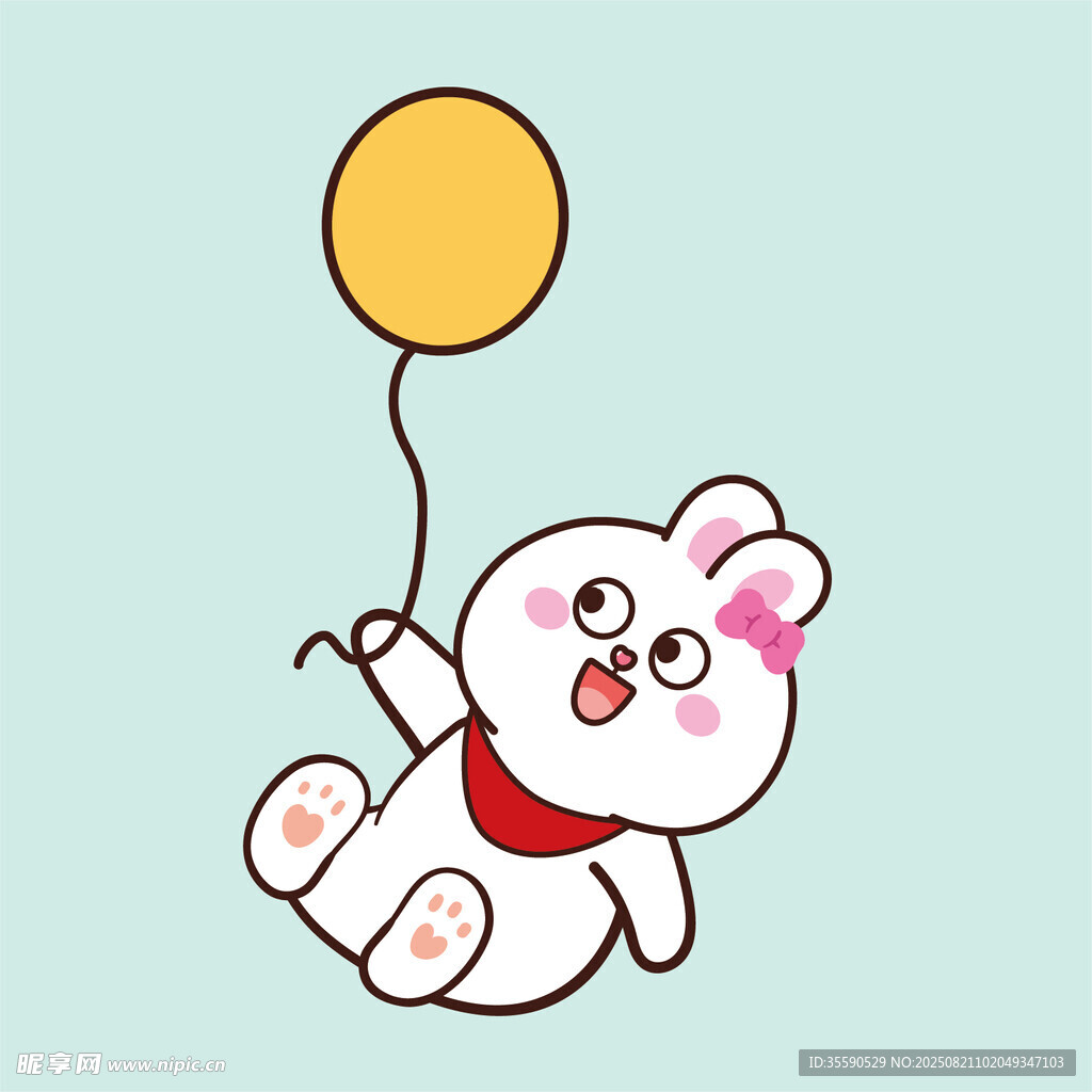可爱小兔牵气球玩耍