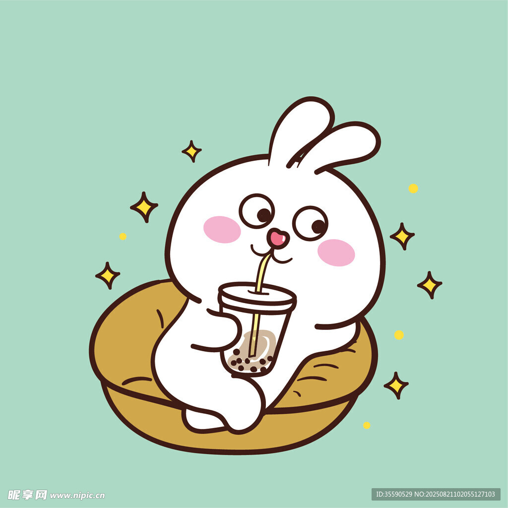 可爱小兔惬意喝奶茶
