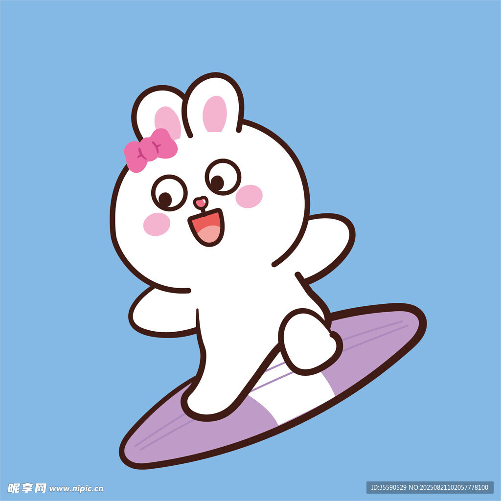 冲浪的可爱兔子