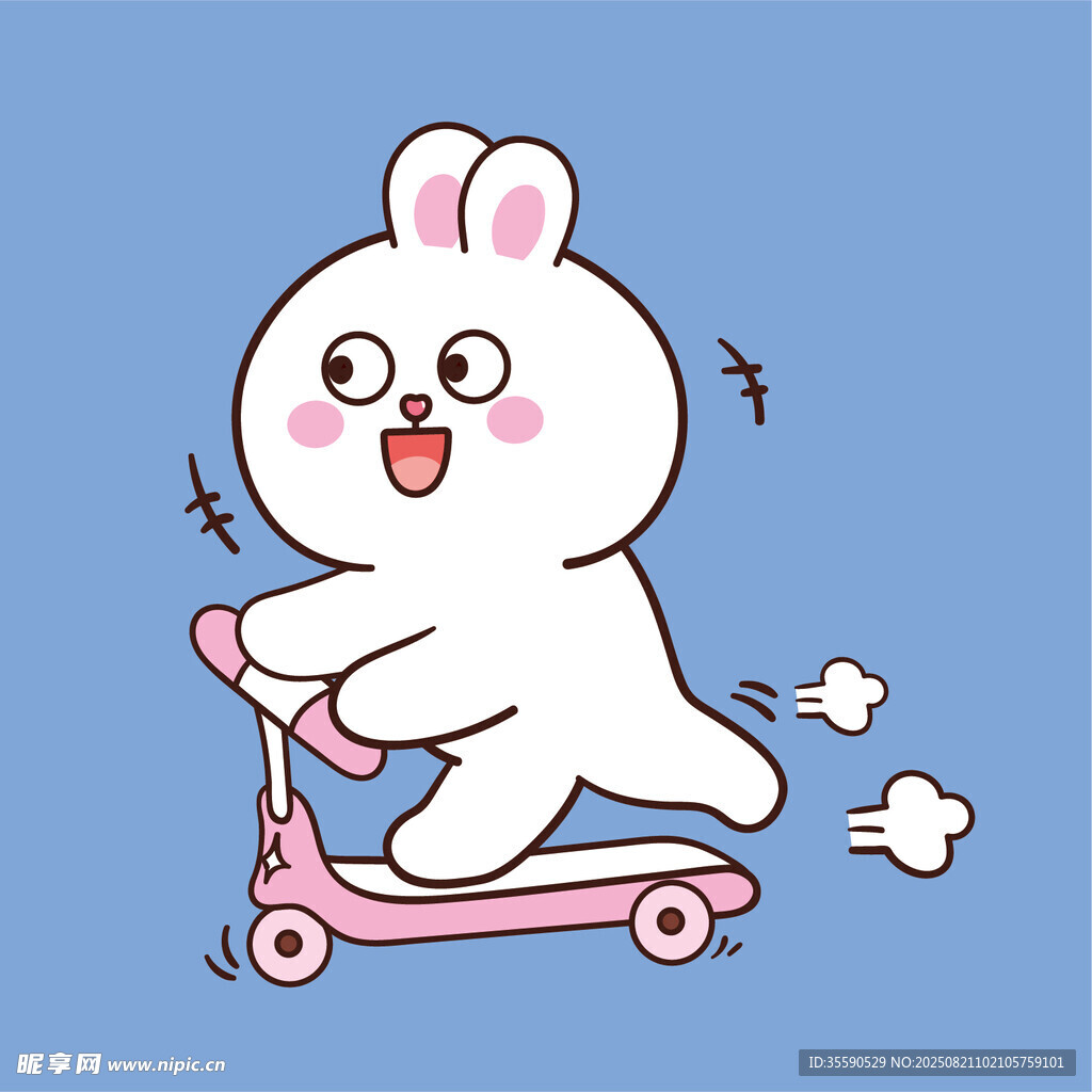 骑滑板车的可爱兔子