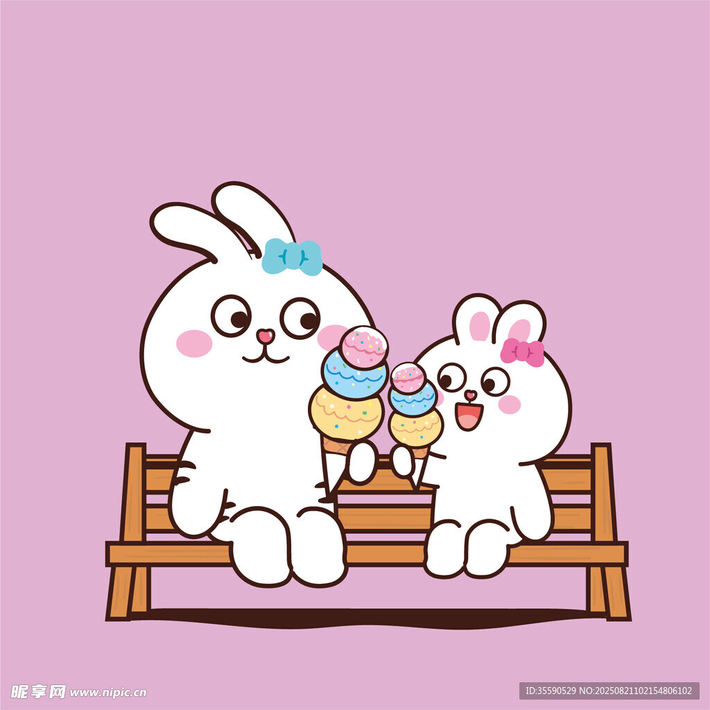 长椅上的甜蜜兔子情侣