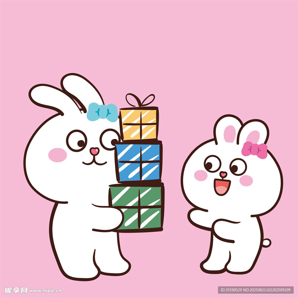 两只萌兔与礼物