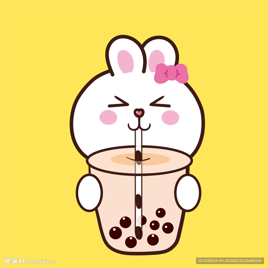 小兔畅饮珍珠奶茶