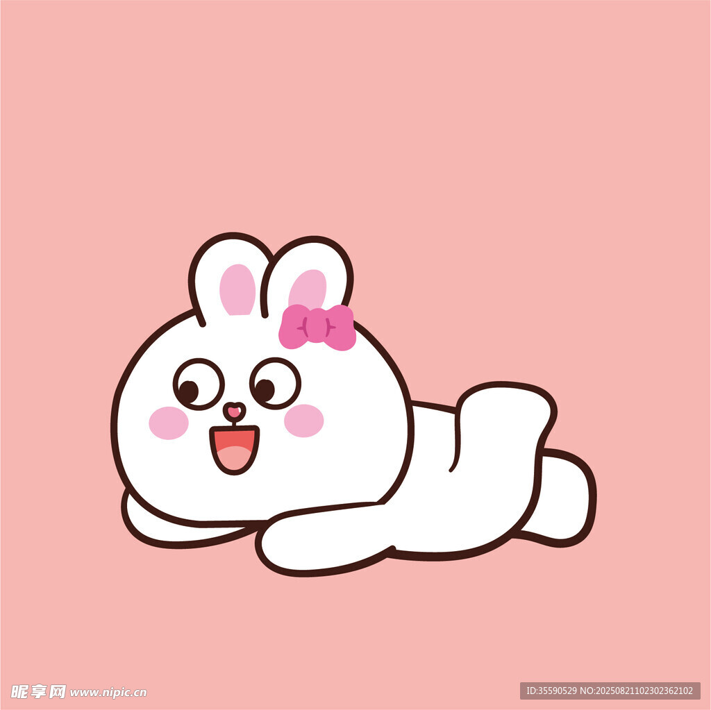 趴着的可爱粉耳小兔子