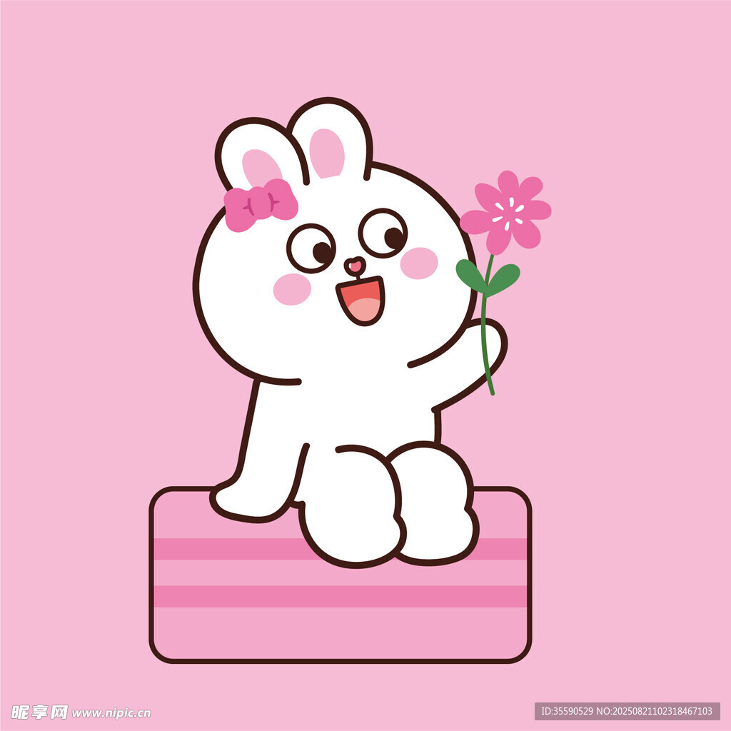 可爱兔子手持鲜花