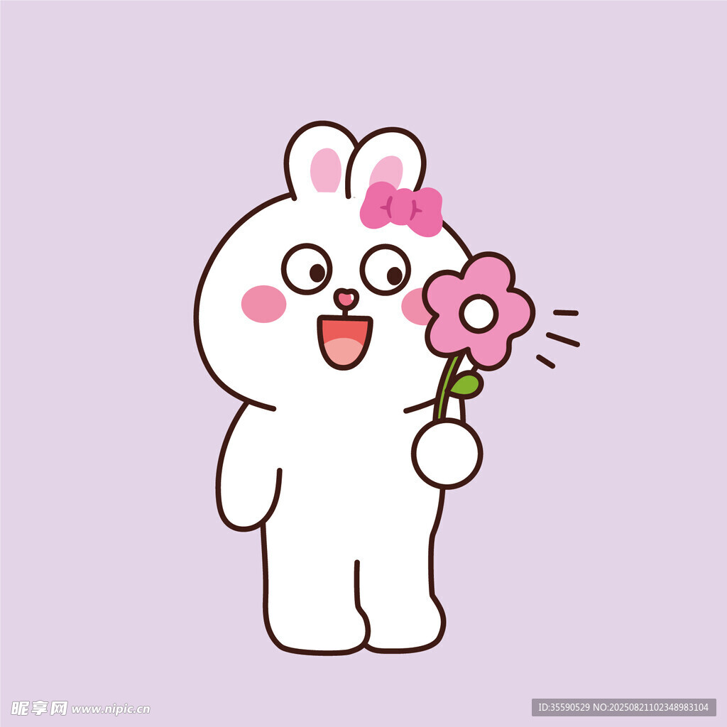 可爱兔子手持鲜花