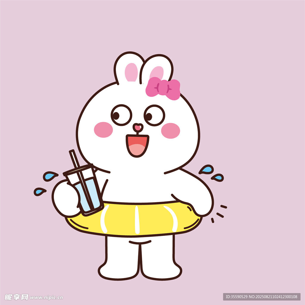 戴花小兔玩游泳圈