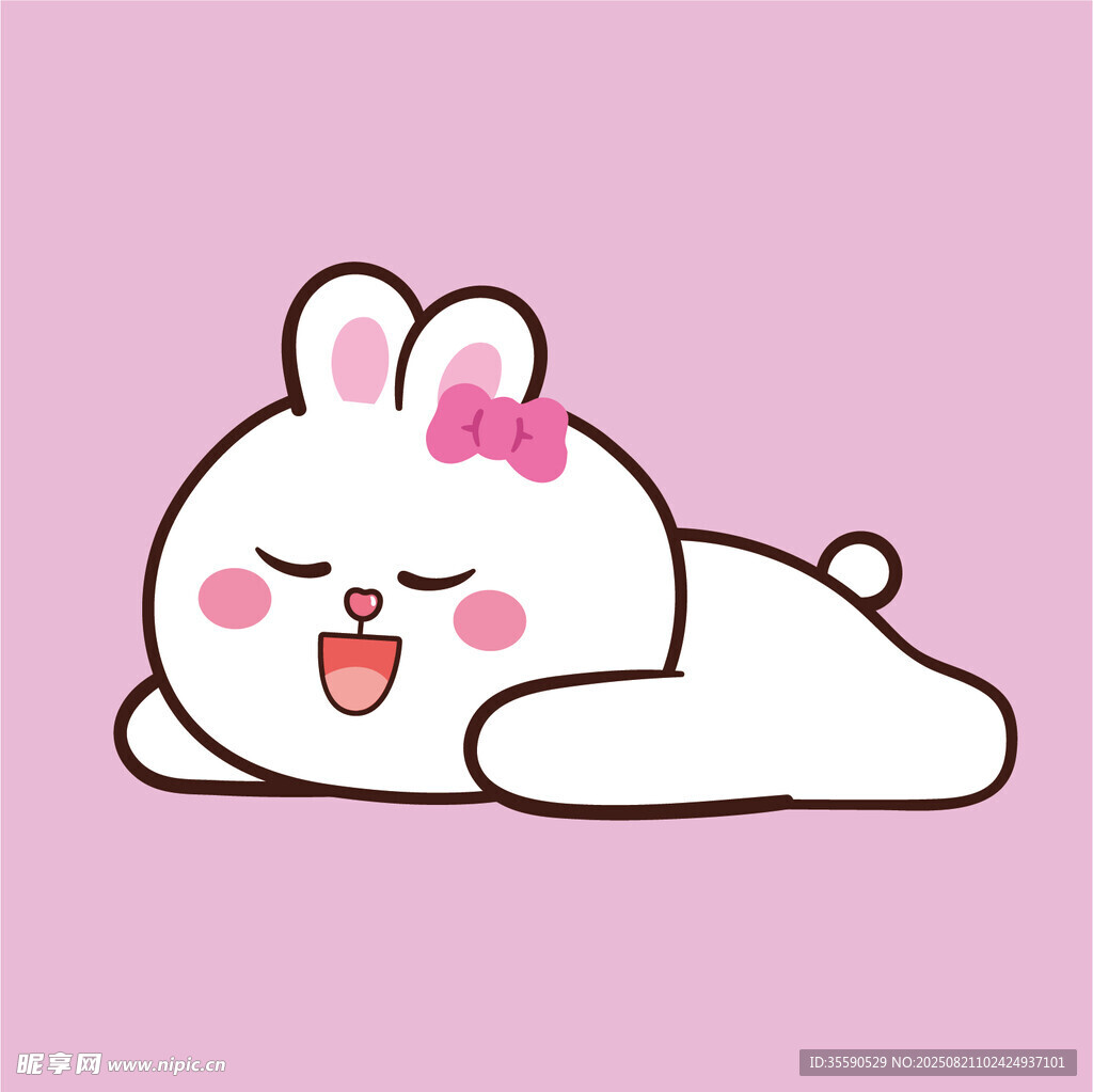 趴着的可爱蝴蝶结小兔