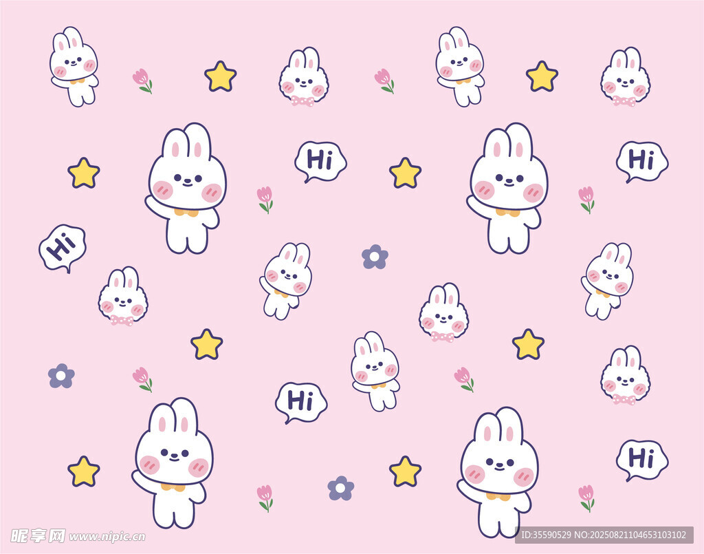 可爱兔子星星粉色背景图
