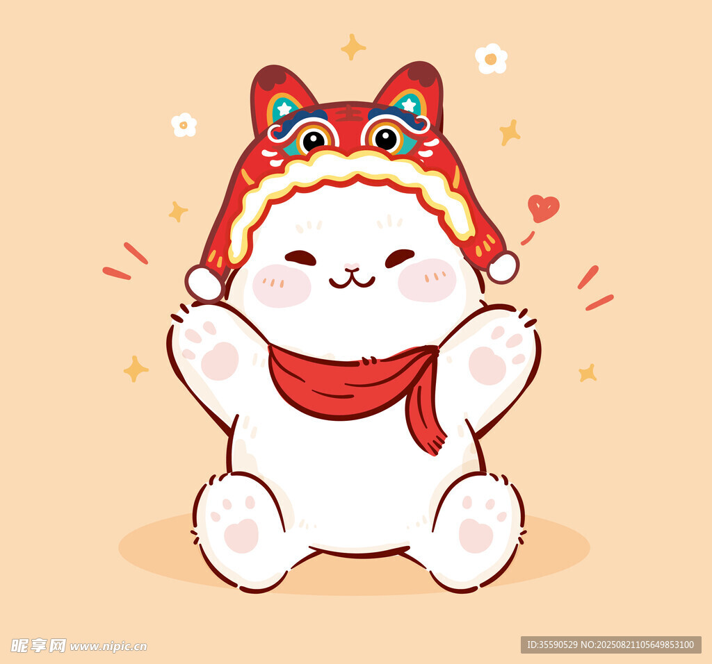 可爱虎头帽猫咪插画