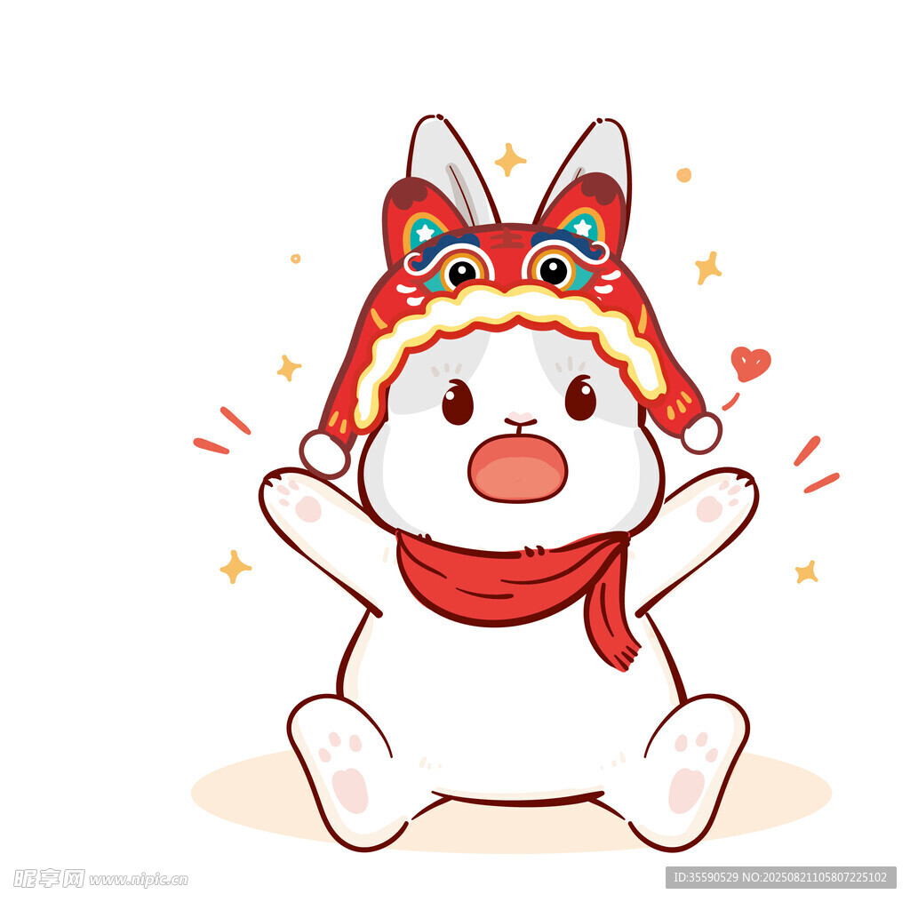 戴虎头帽的可爱白兔