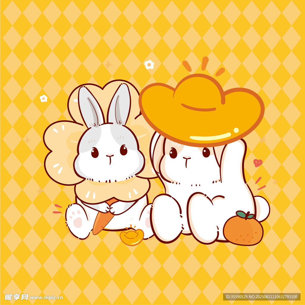 可爱兔子情侣插画
