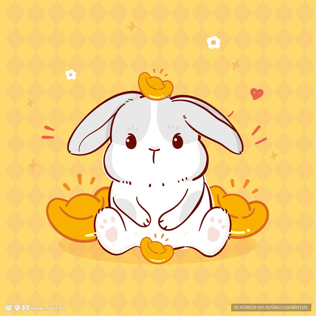 戴皇冠的萌兔与金币