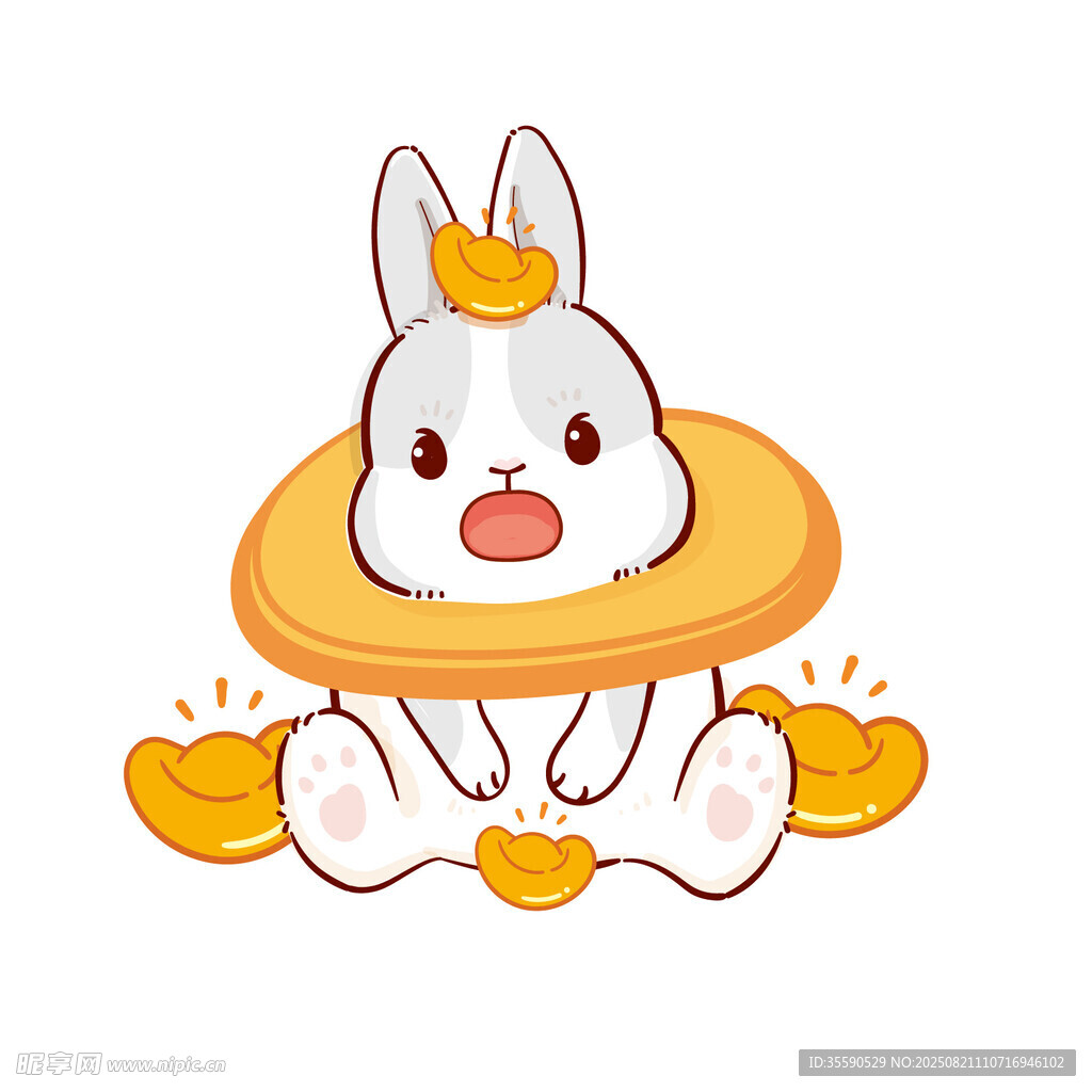萌兔抱金圈财运滚滚来
