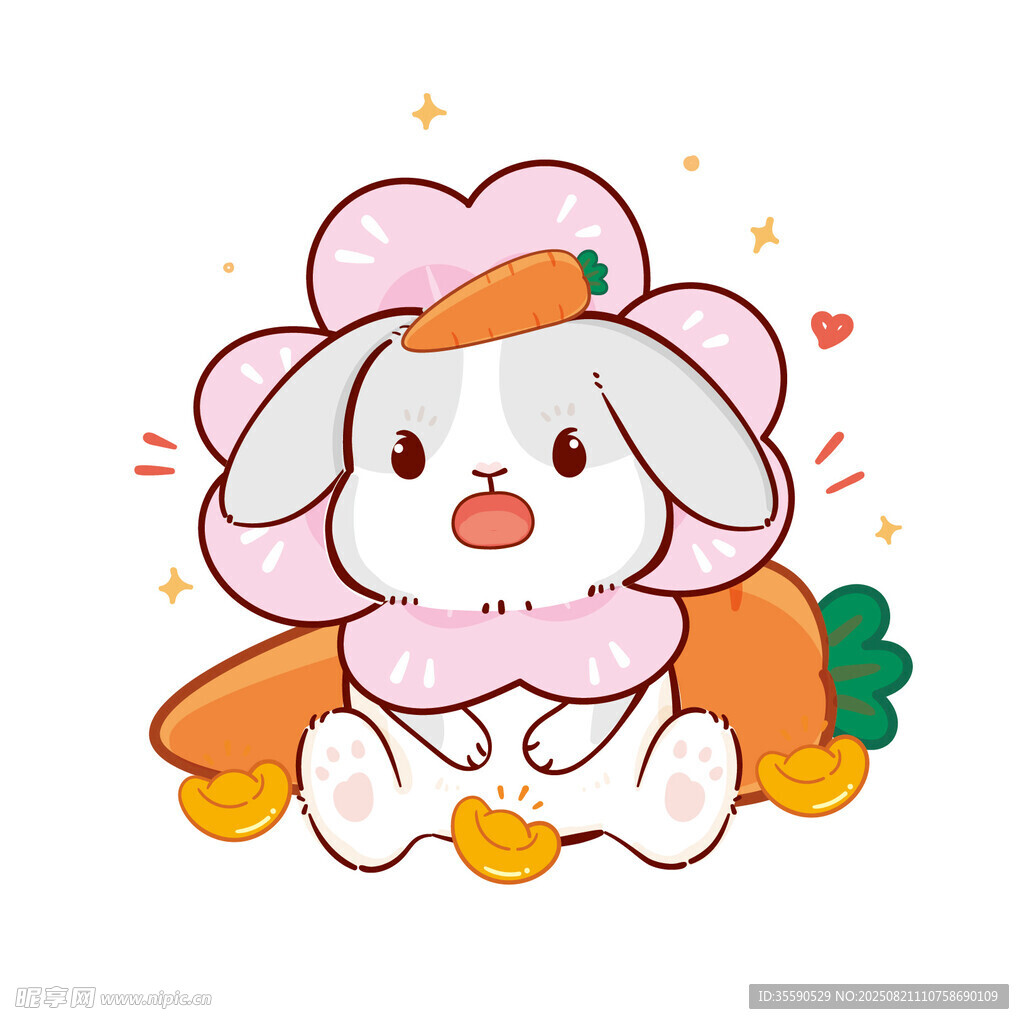 可爱小兔戴花抱胡萝卜