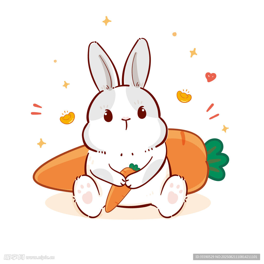 可爱白兔抱胡萝卜插画