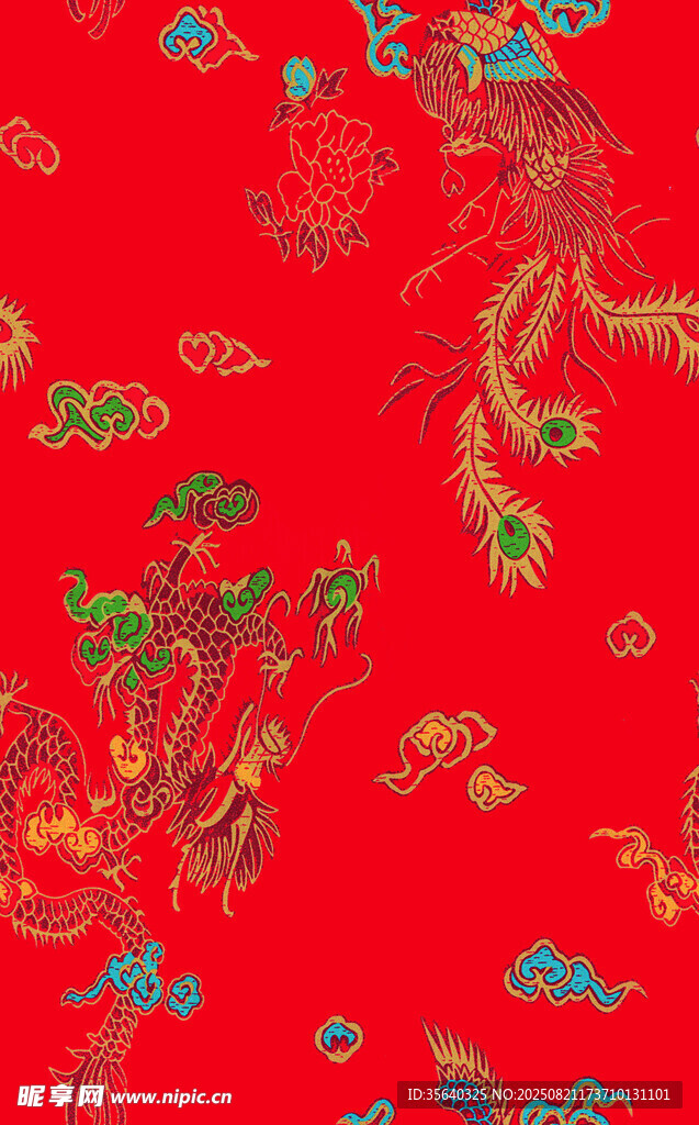 中式红底龙凤传统花纹图案