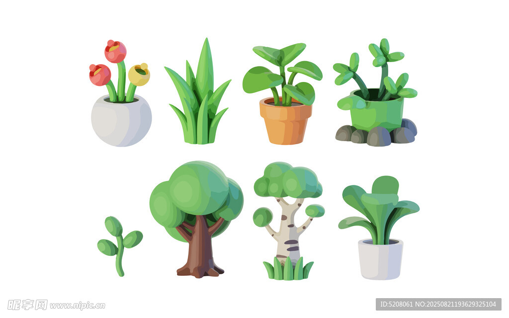 卡通绿植盆栽插图