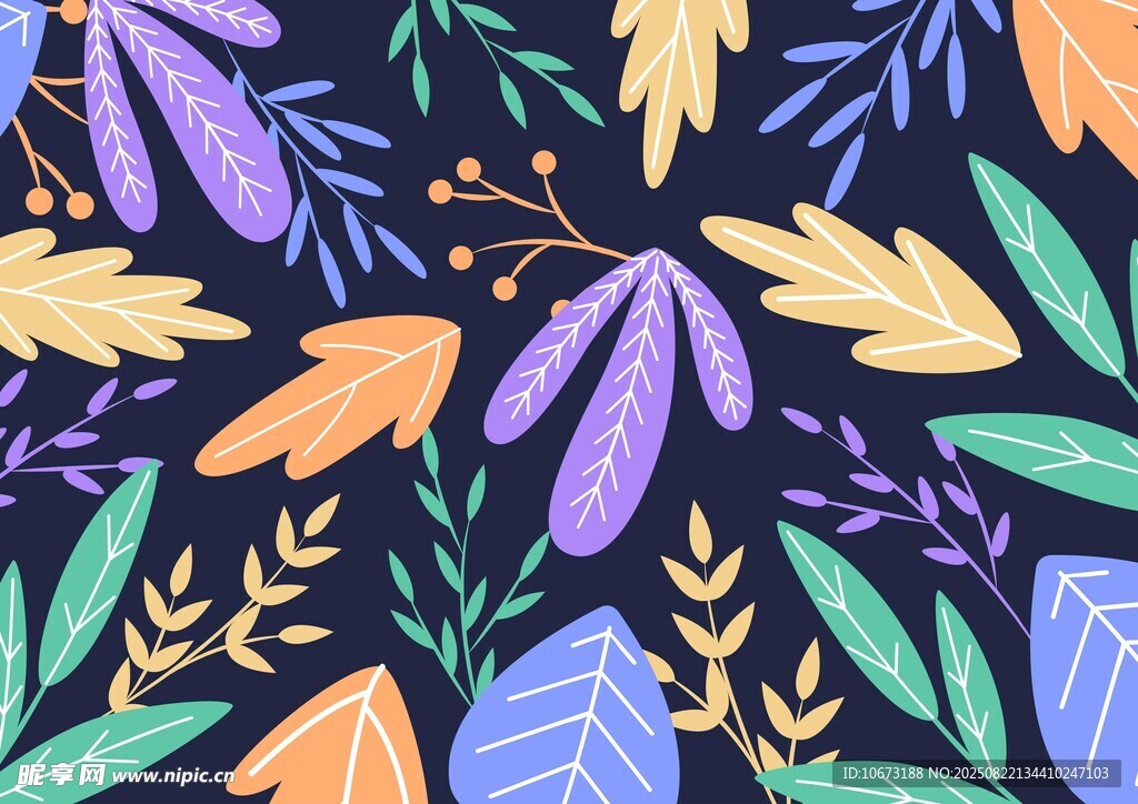 多彩植物叶片插画图案