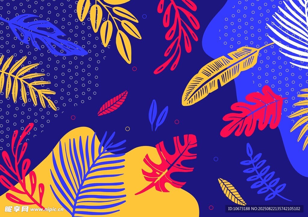 热带植物多彩插画背景