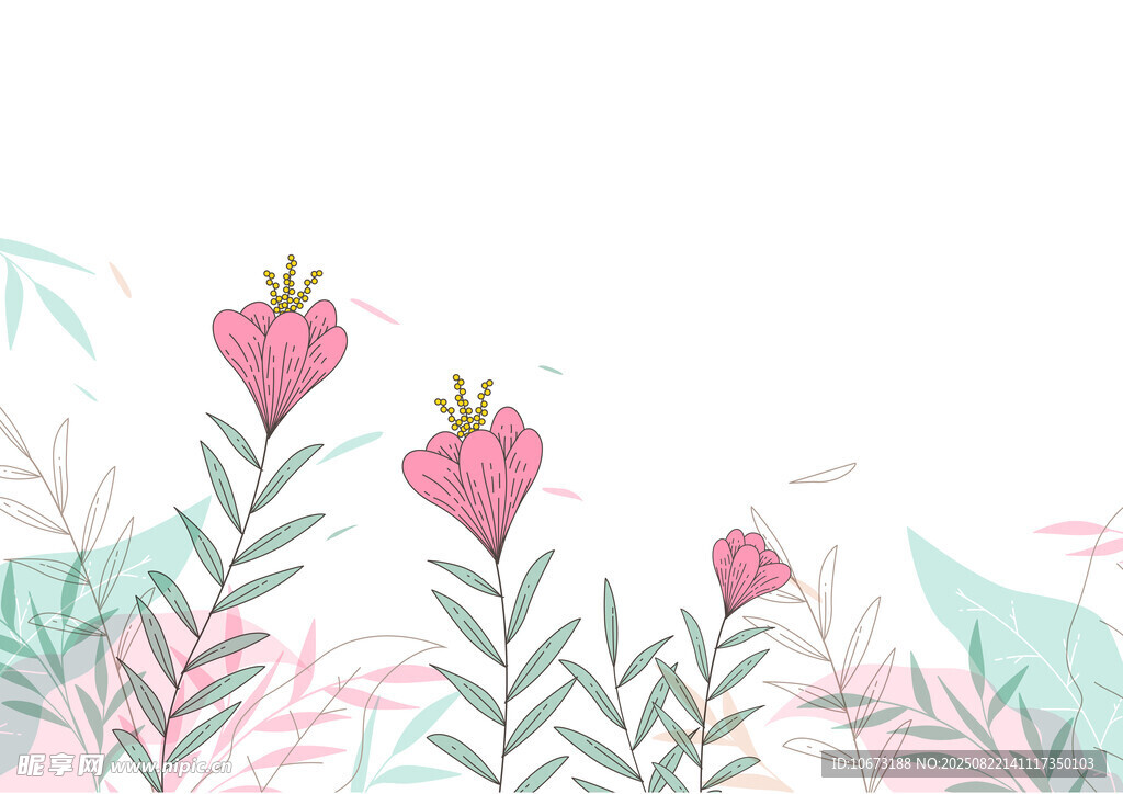 粉色心形花卉清新插画