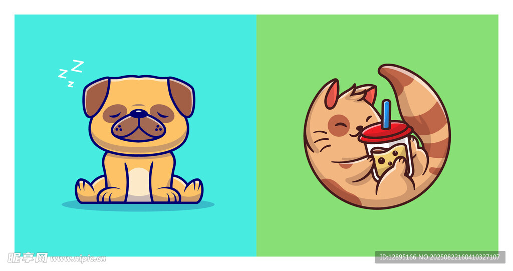 可爱小狗与猫咪插画