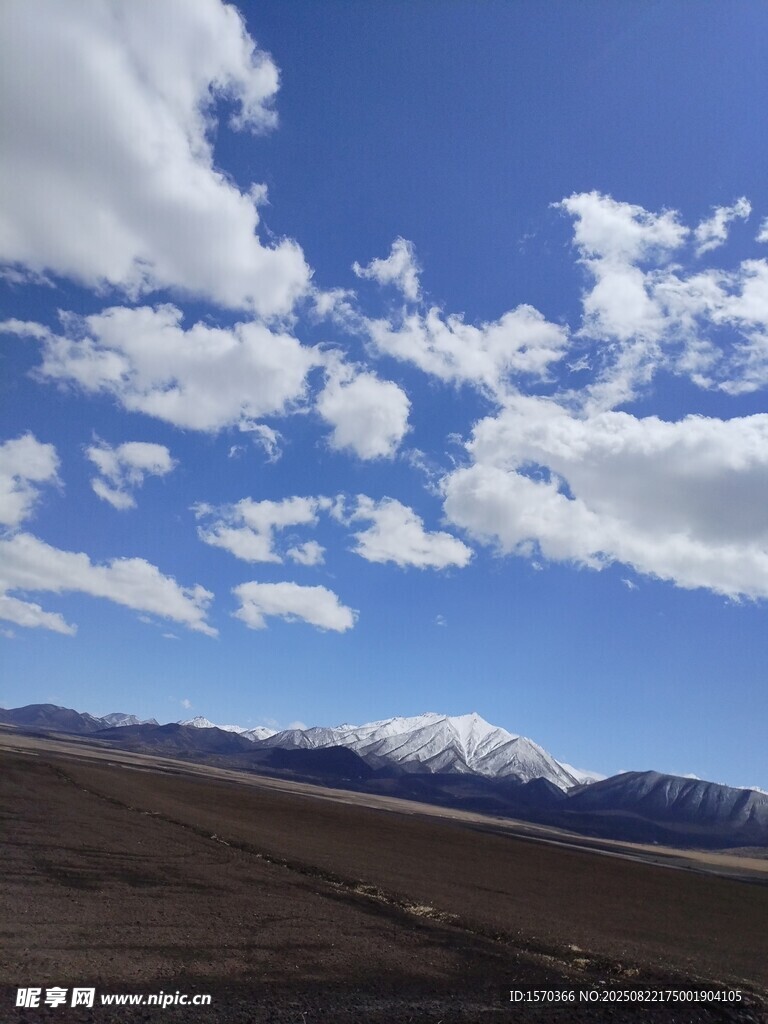 蓝天雪山下的广袤荒原