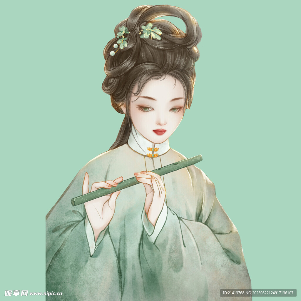 古风女子优雅吹笛