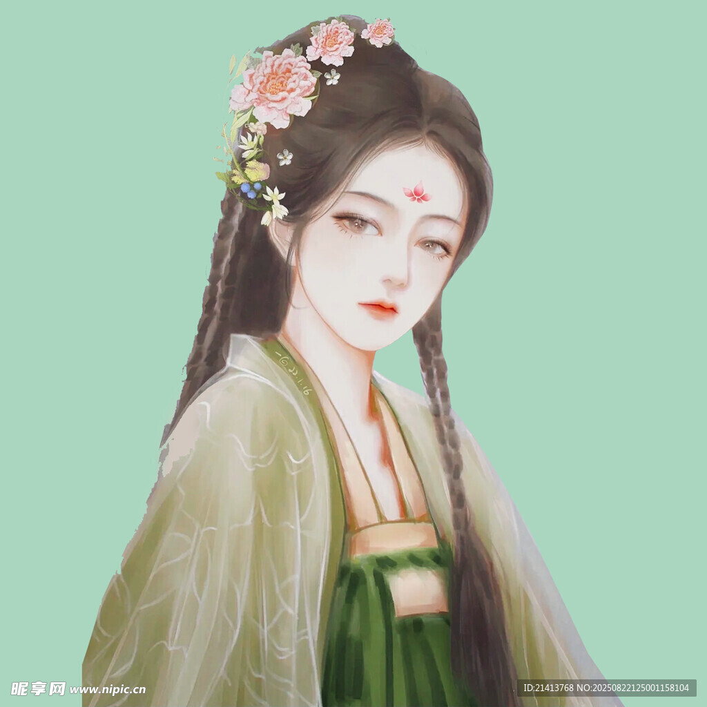 古风佳人 青丝簪花着罗裳