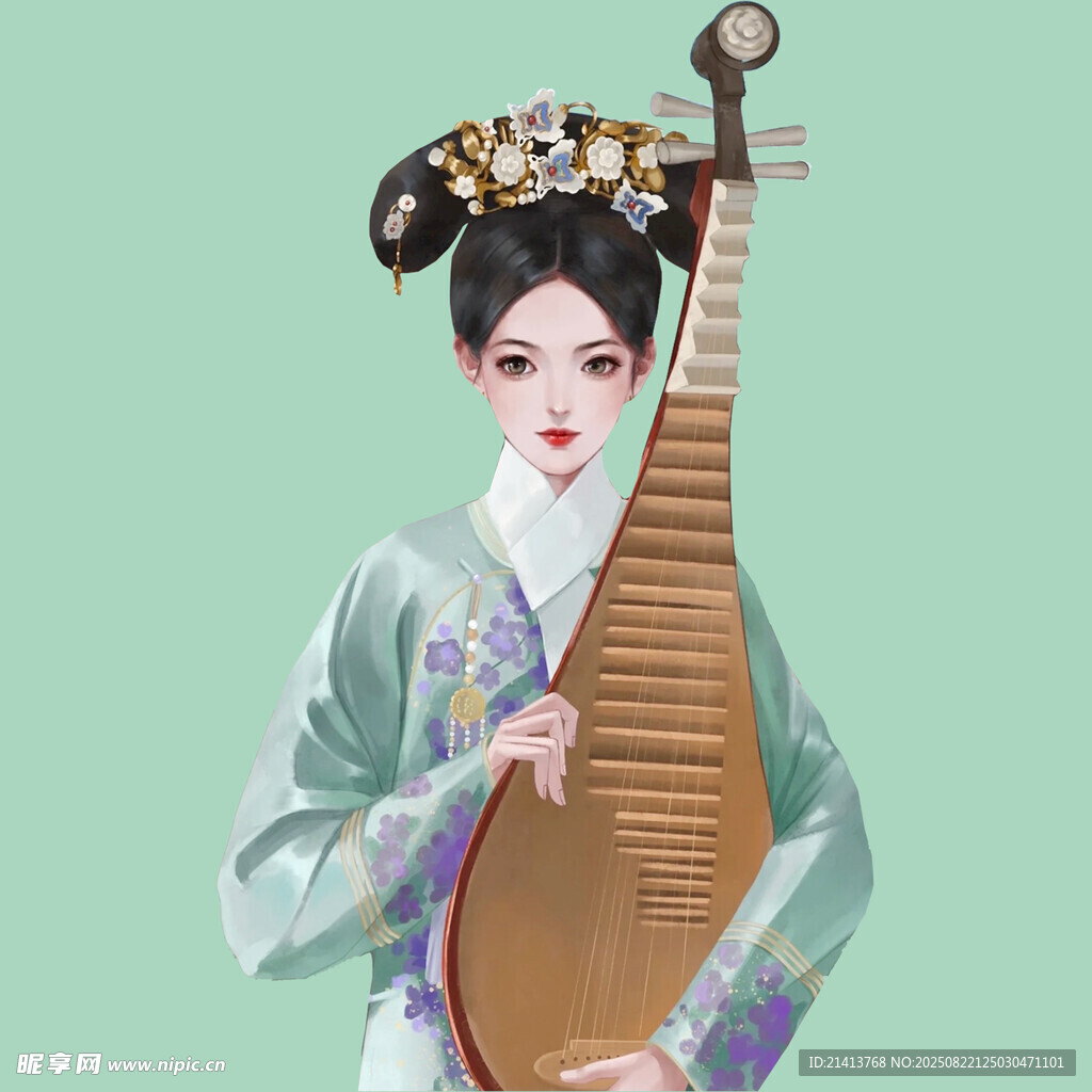 古典美人持琵琶优雅风姿