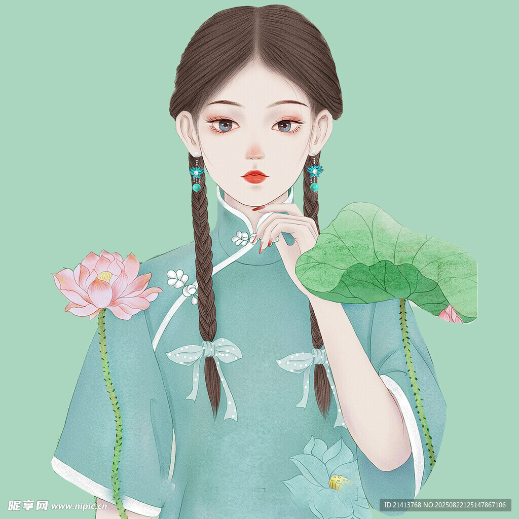 古风少女持荷优雅模样
