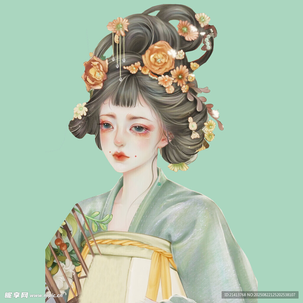 古风佳人持卷赏景