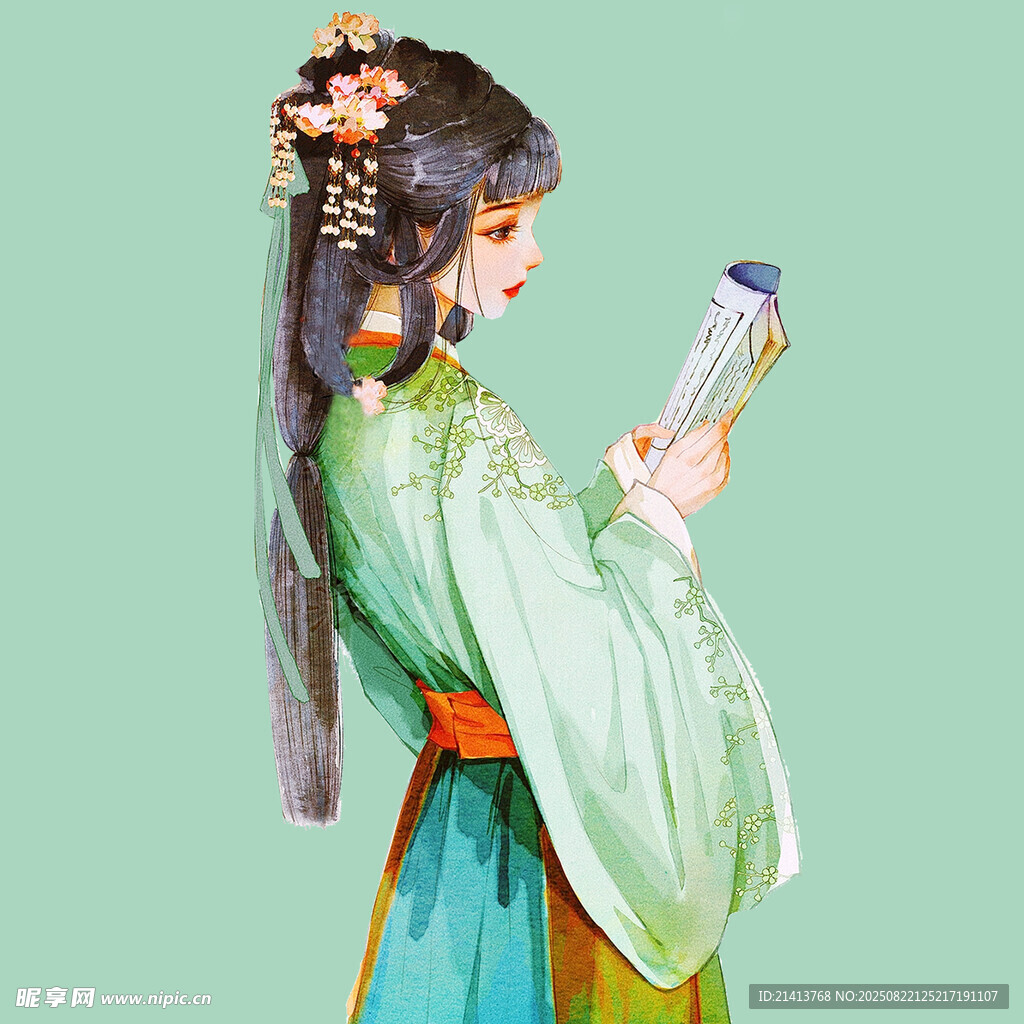 古风女子持物优雅侧立