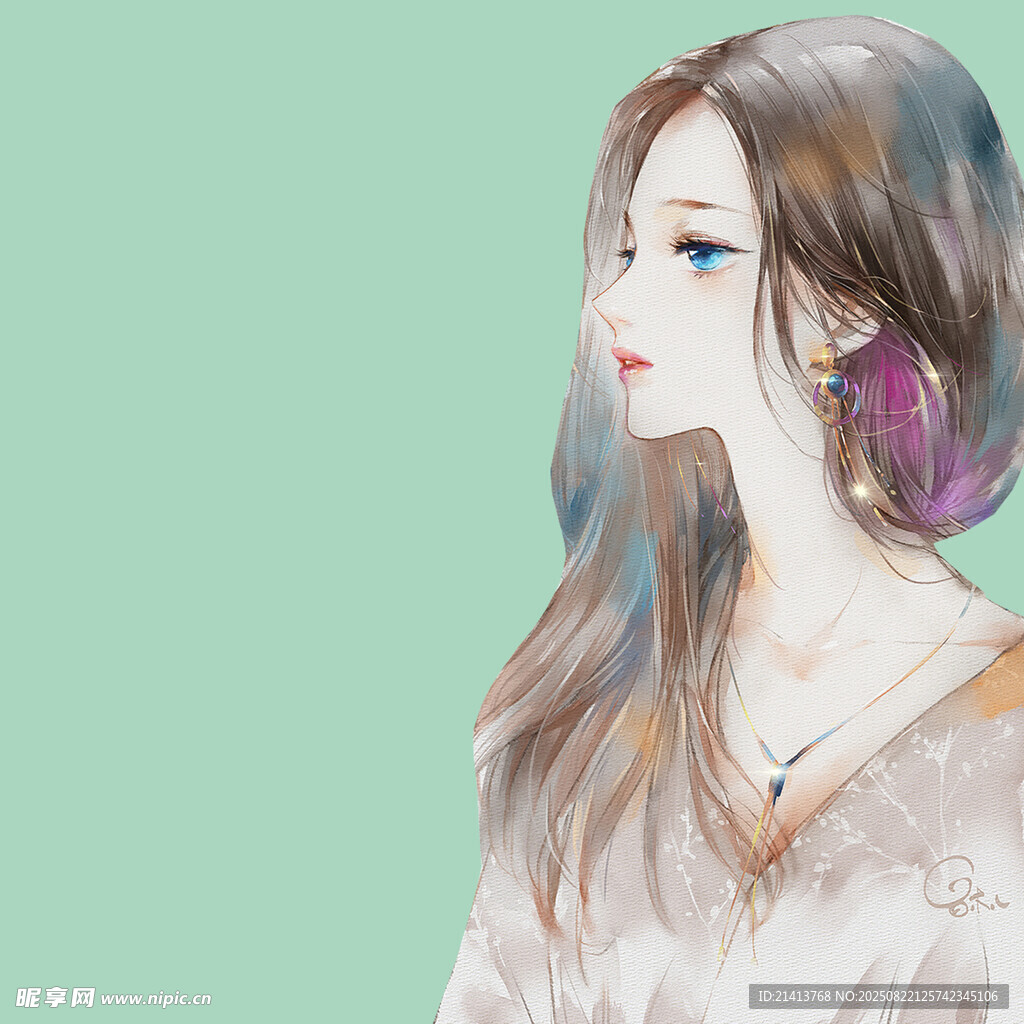 长发少女侧颜插画