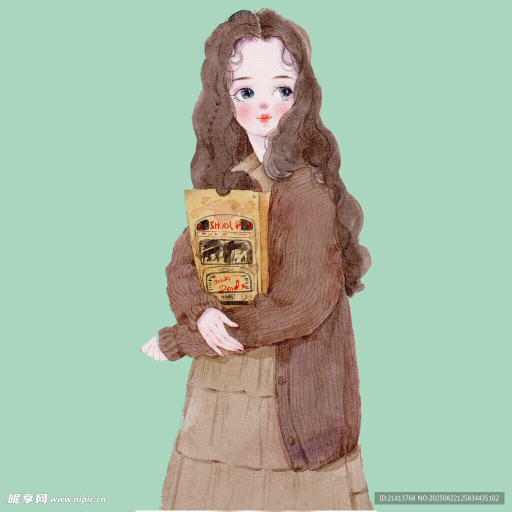 持书女孩插画形象