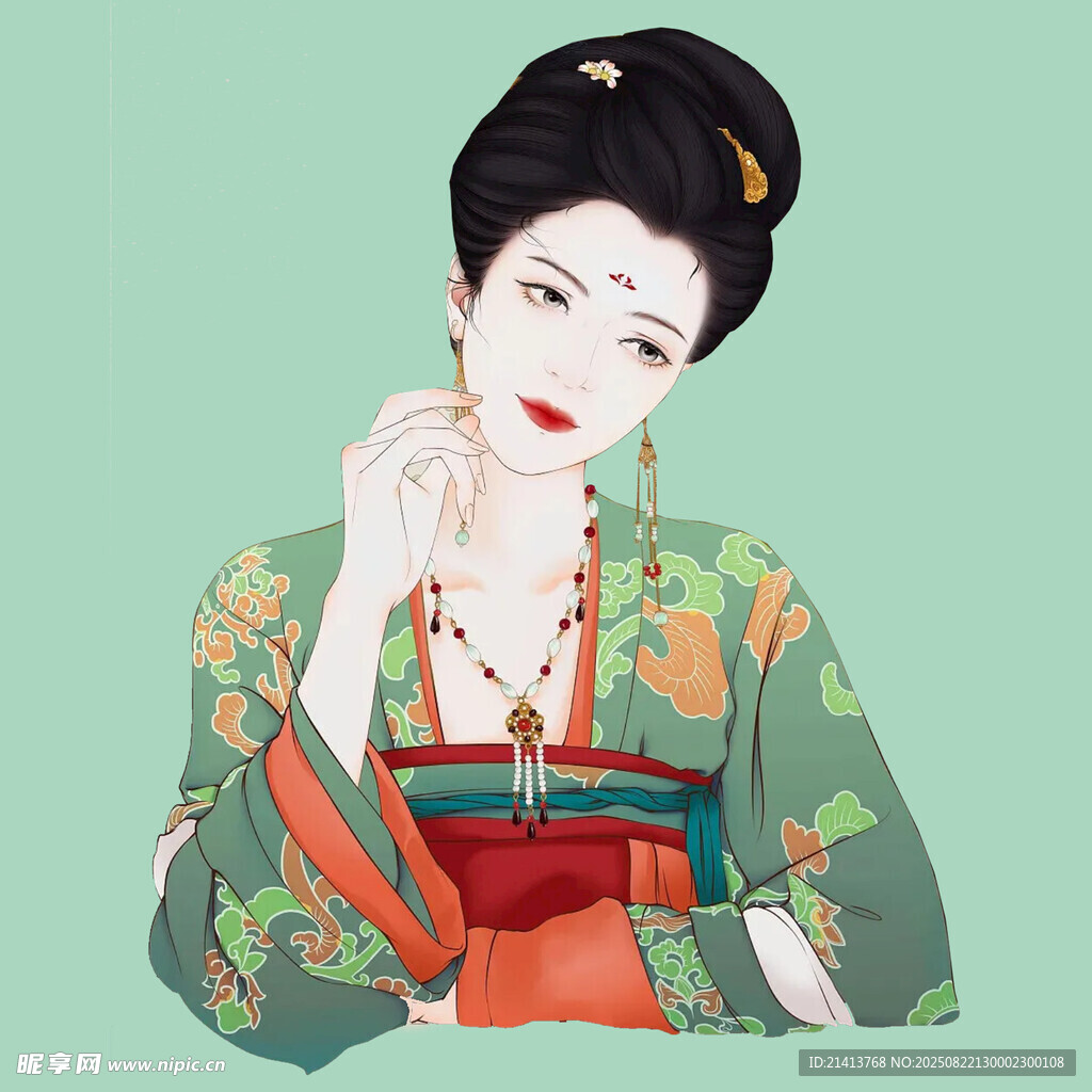 古风唐装女子优雅姿态