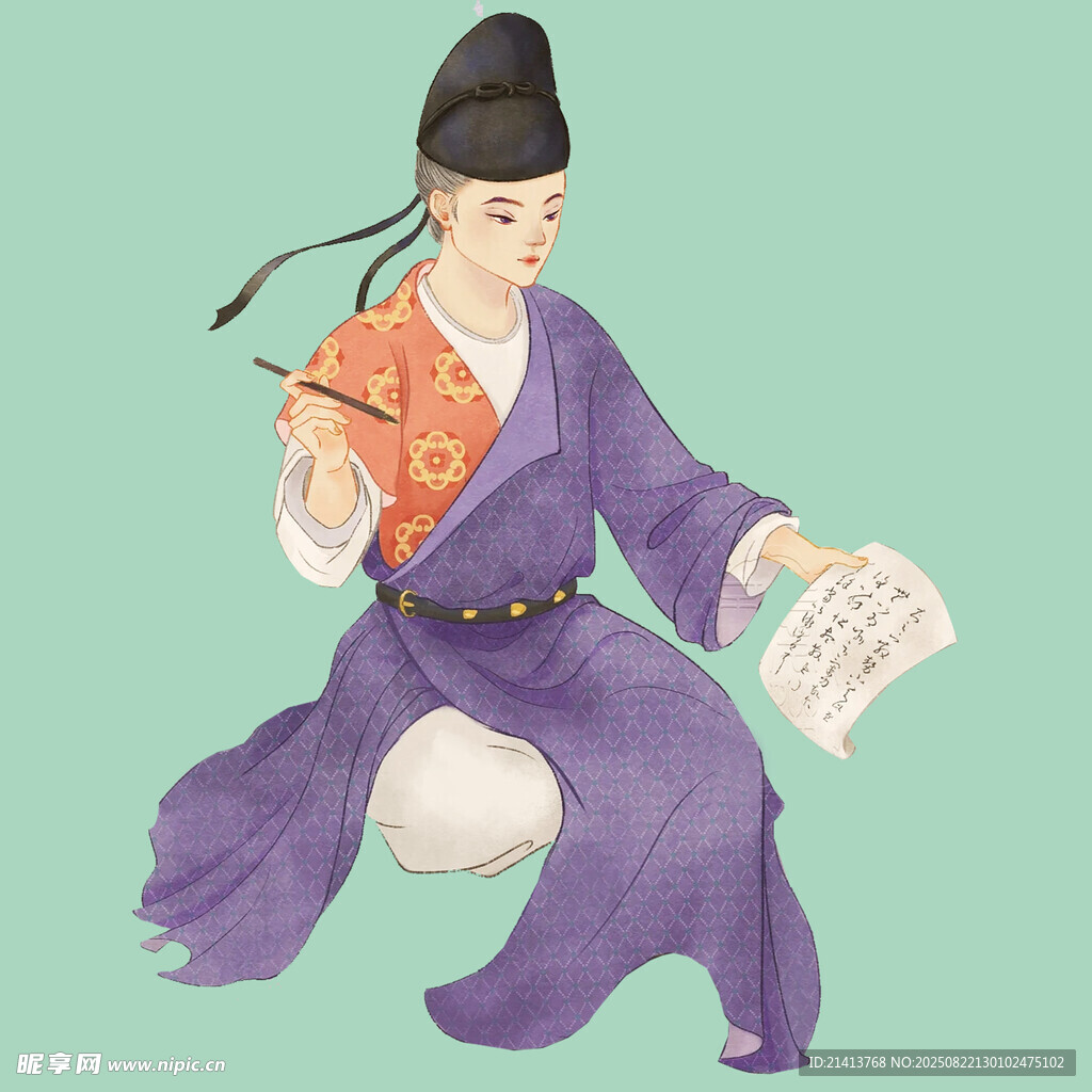 古装文人持书专注阅读