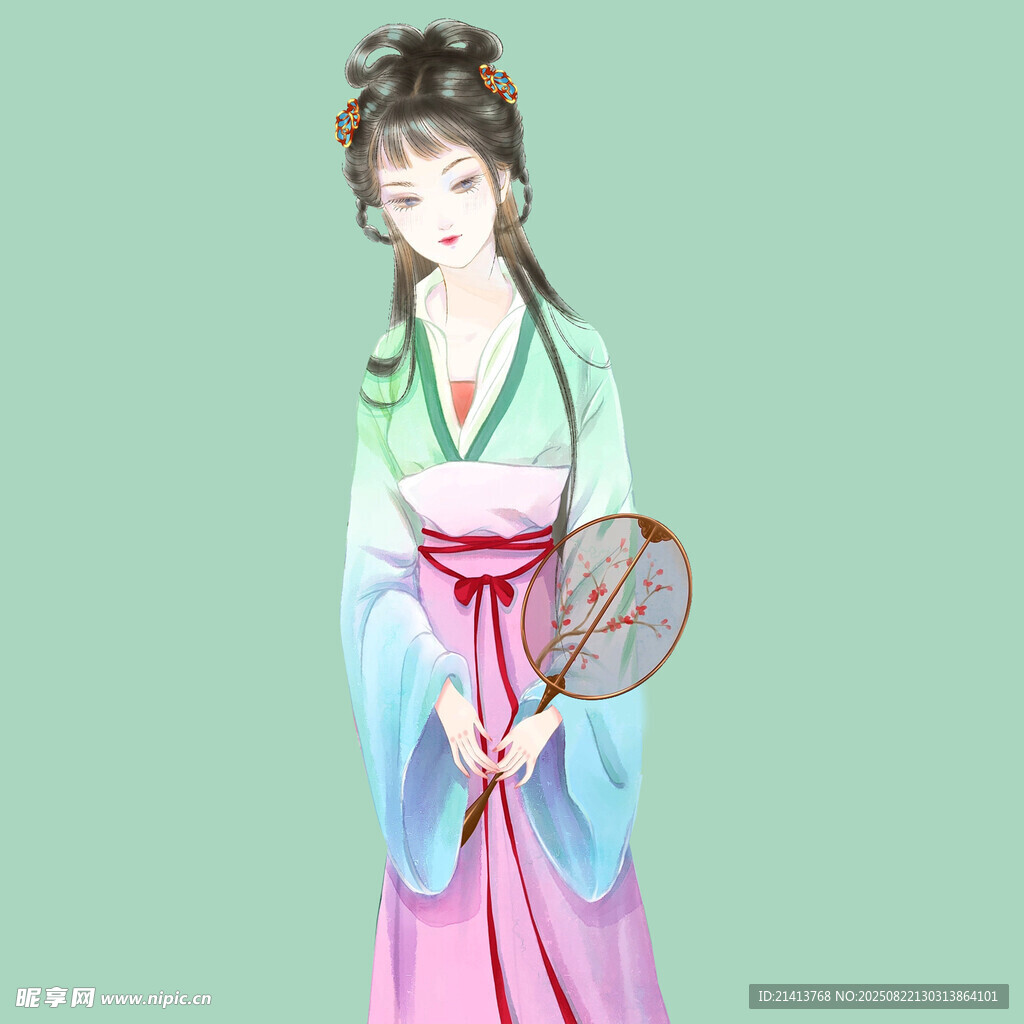 古风女子持扇优雅而立