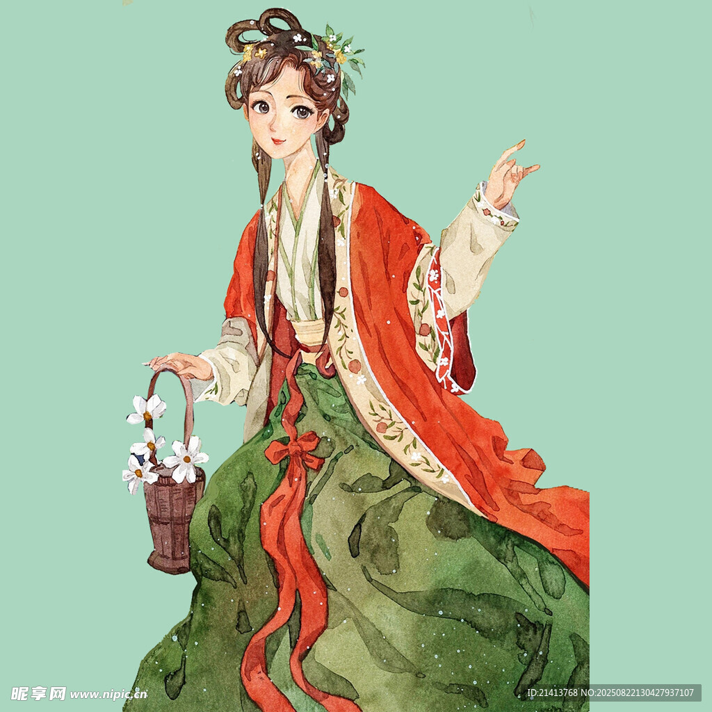 古风持篮仕女优雅形象