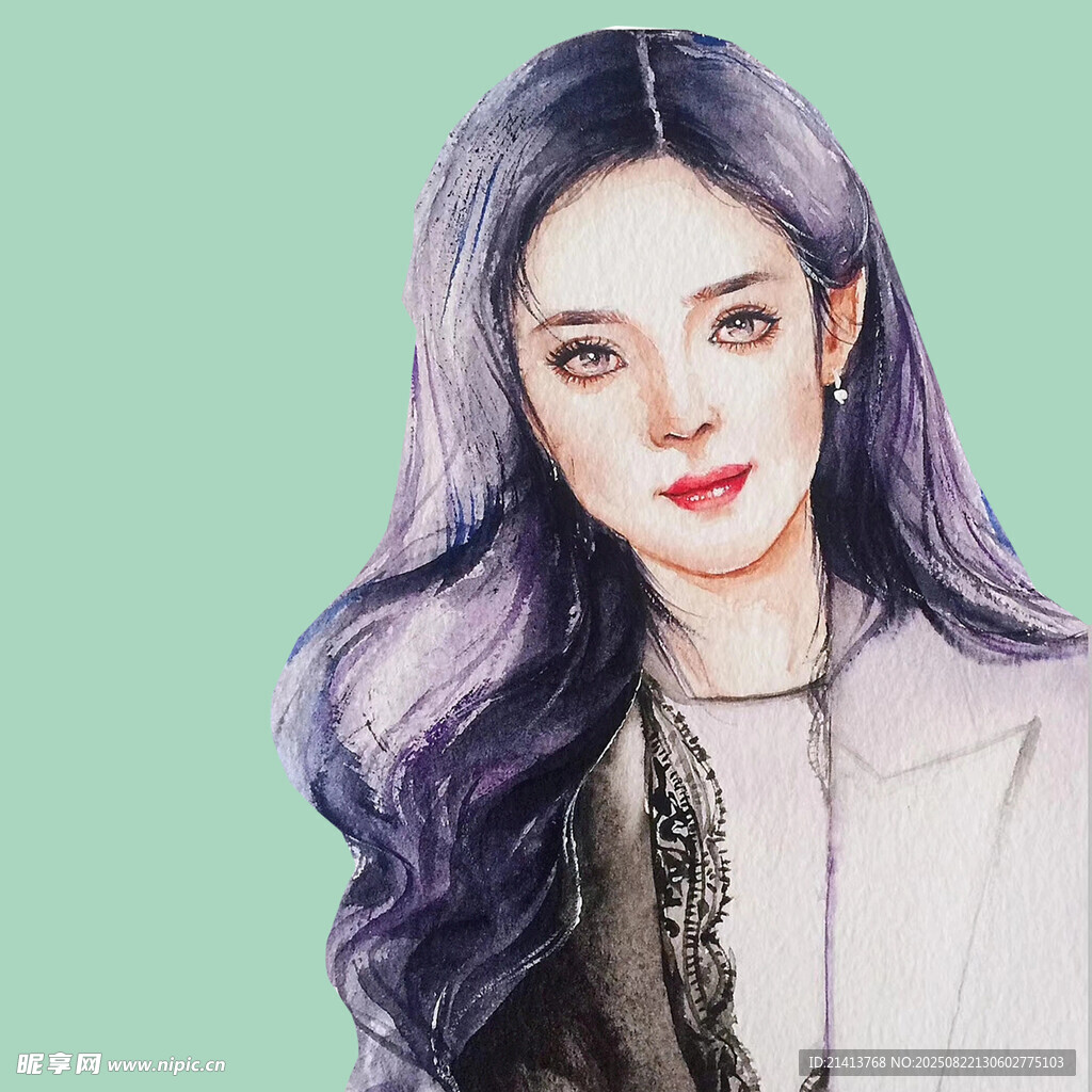 紫色长发时尚女性插画