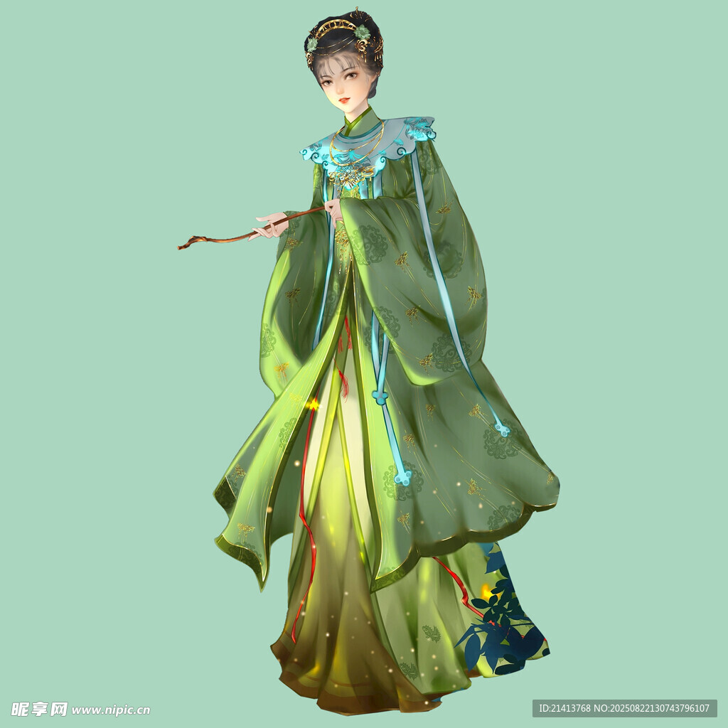 古风飘逸绿衣女子形象