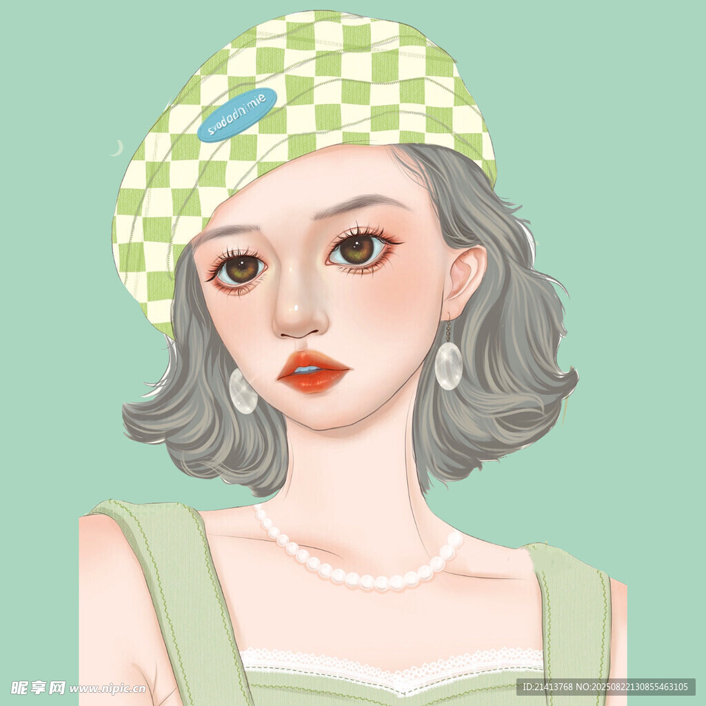 复古风戴贝雷帽的时尚女孩