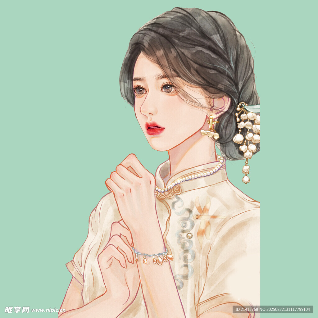 古典旗袍女子优雅姿态