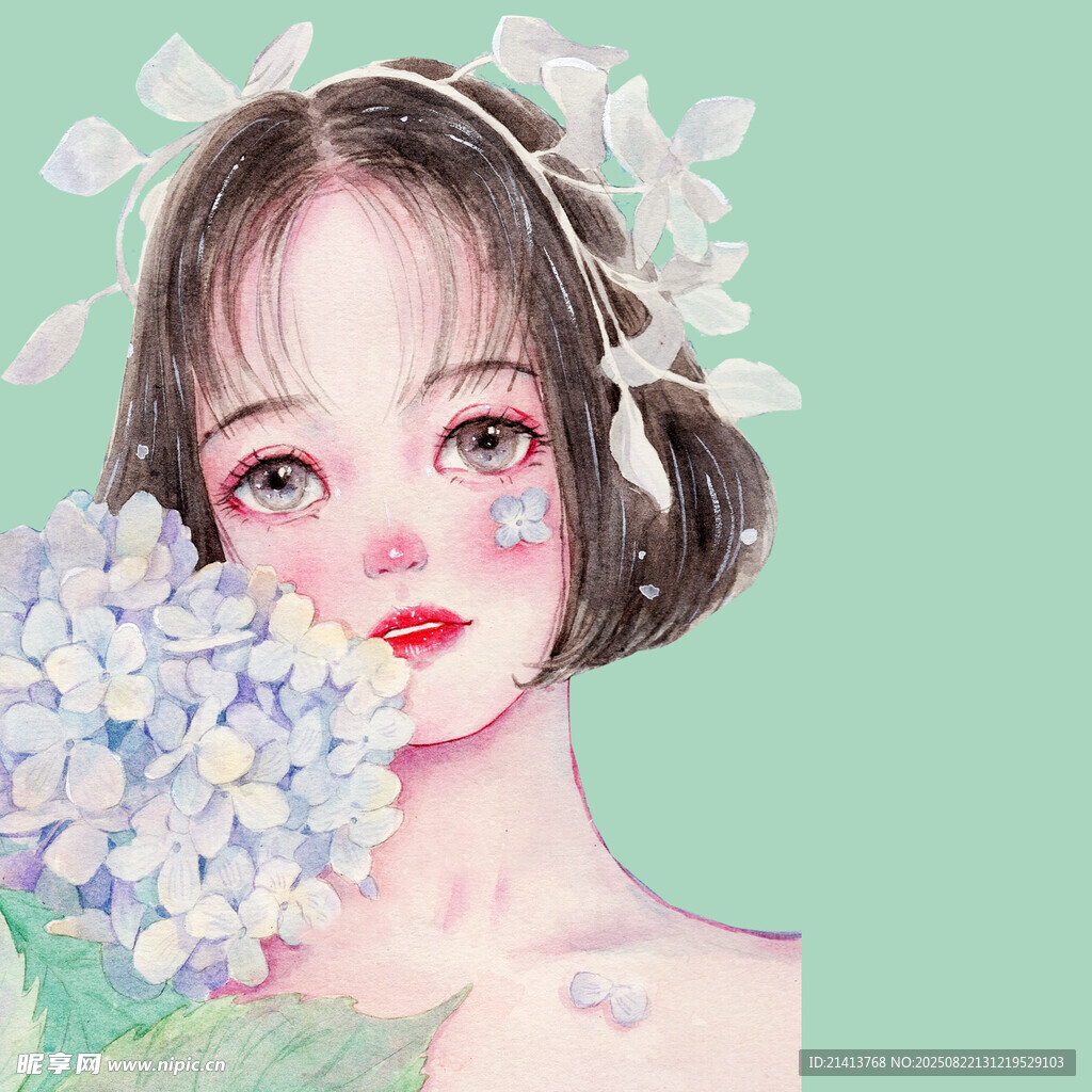手持绣球的梦幻少女