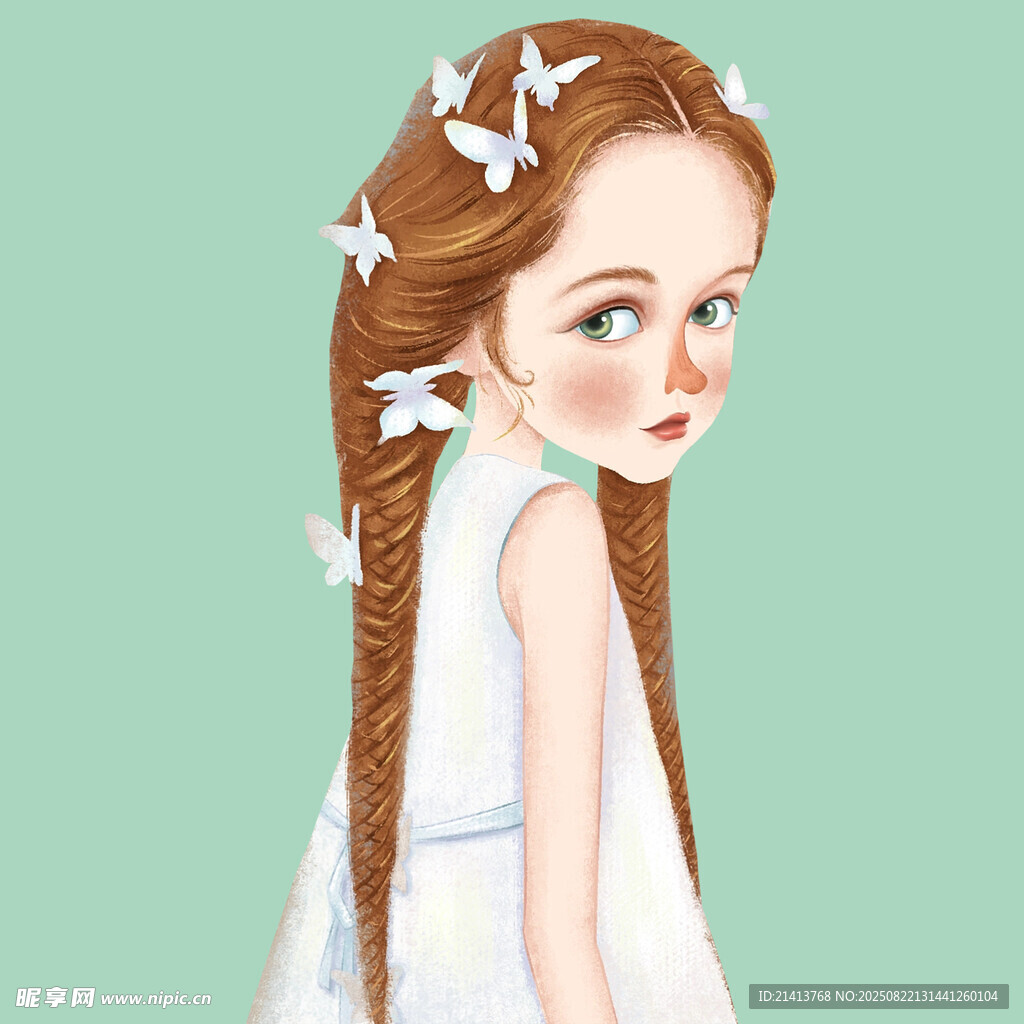 扎蝴蝶结的长发白衣女孩
